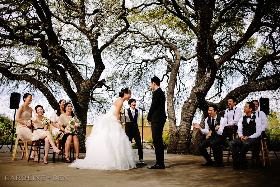 wedding ceremony at Antebellum Oaks under the trees