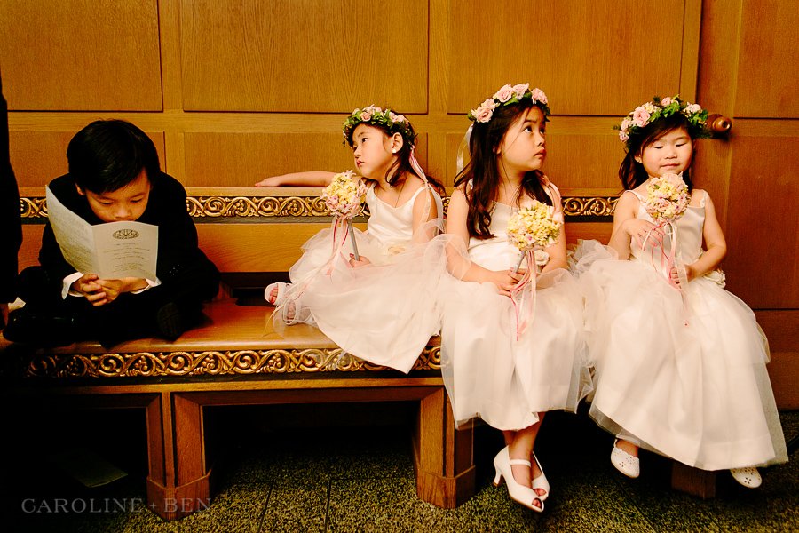flower girls at wedding ceremony