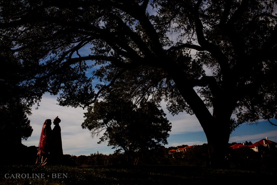 bride groom wedding portrait silhouette sunset trees