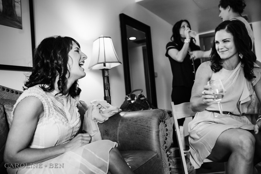 bridesmaid laughing at hotel coanosta