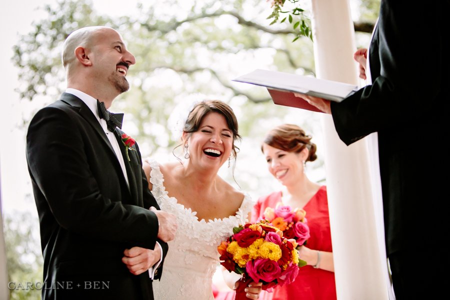 bride laughing during austin wedding ceremony winfield inn