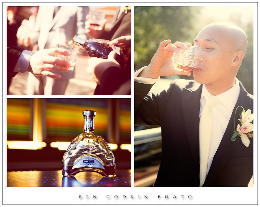 Groom drinking Martell Cognac after the wedding ceremony.