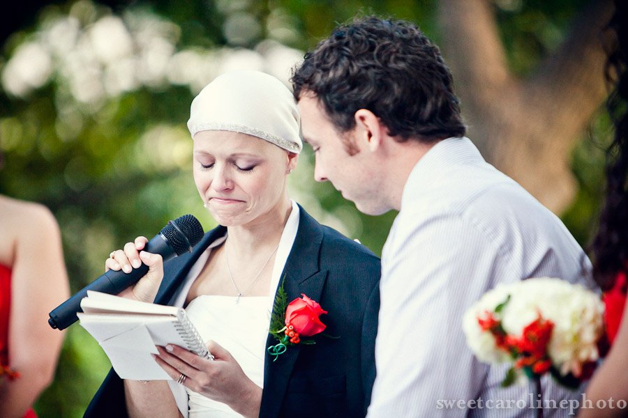 bride reading vows during ceremony at Southwest school for arts and crafts in San Antonio