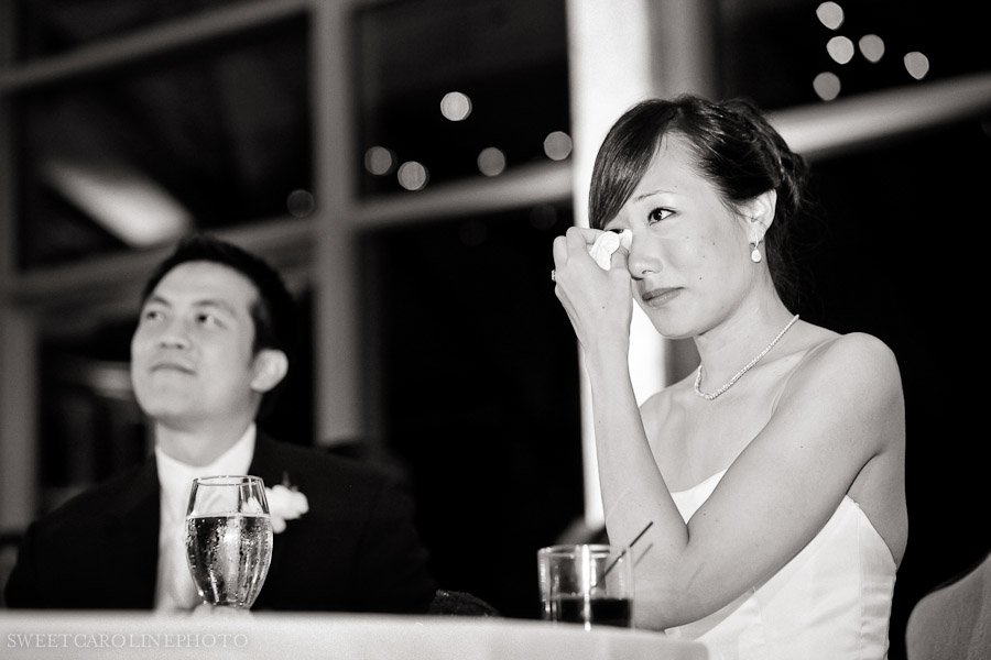 bride tearing up during speeches
