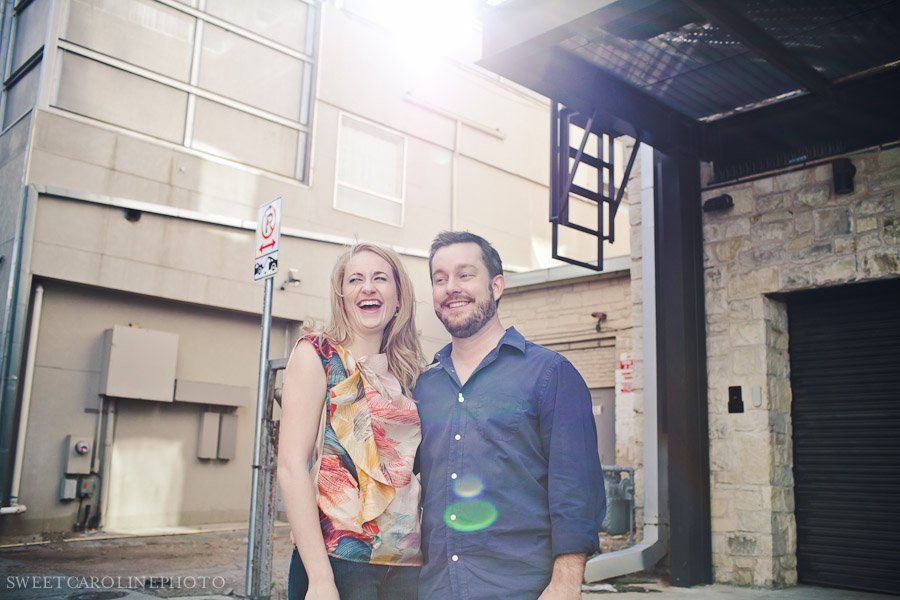 couple laughing during Austin engagement session
