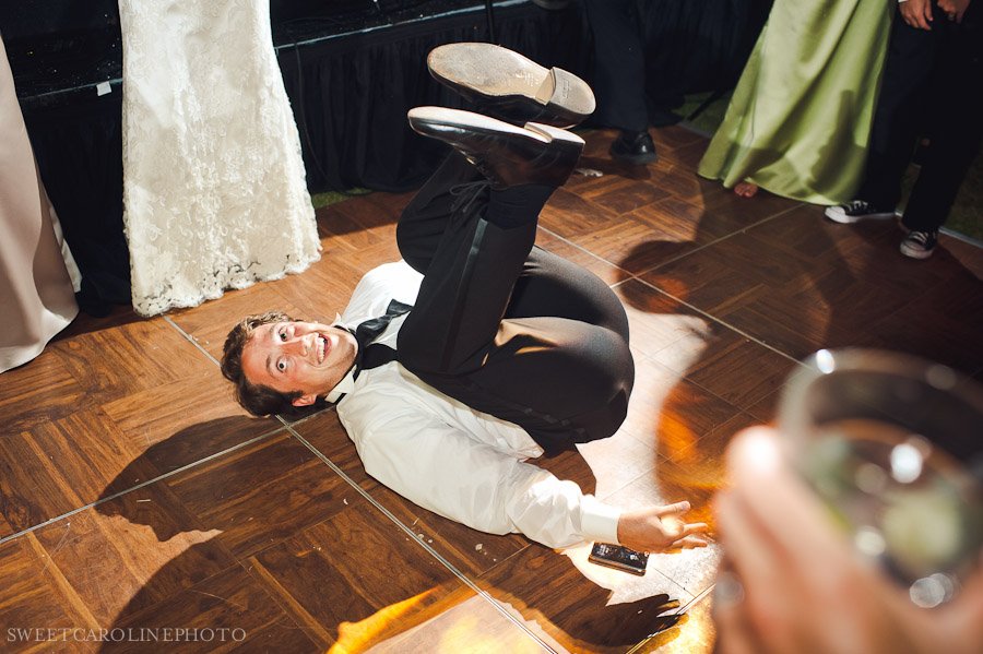 wedding guest spinning on dancefloor