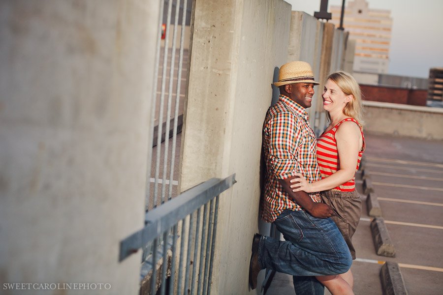 roof of parking garage engagement photos