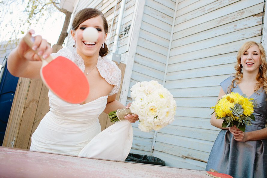 bride playing ping pong