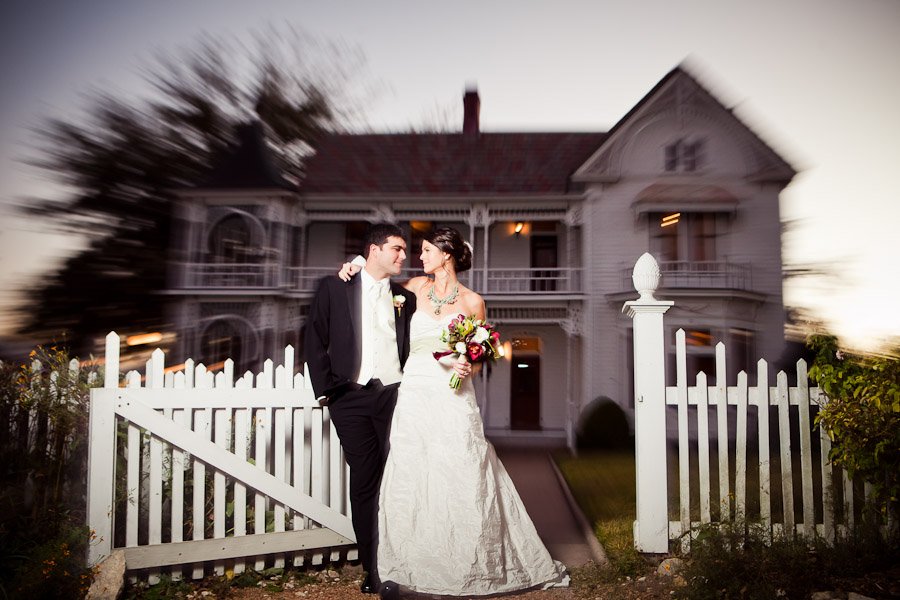Bride and Groom portraits in front of the Barr Mansion