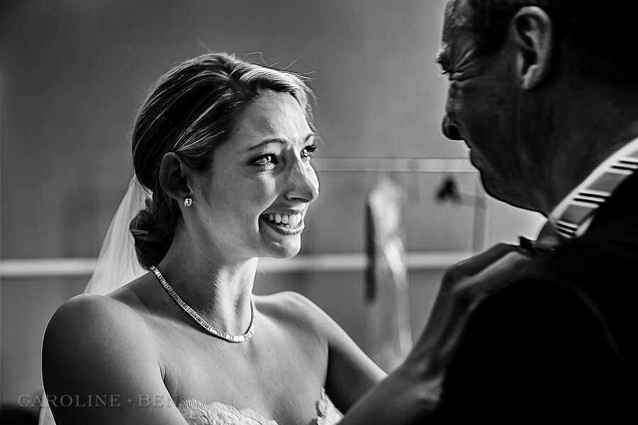 emotional bride and father before the ceremony