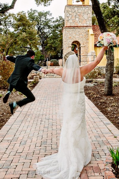 groom jumping with excitement