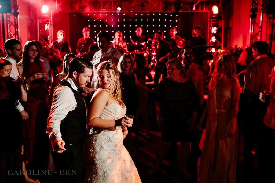 bride and groom dancing during amazing party at camp lucy