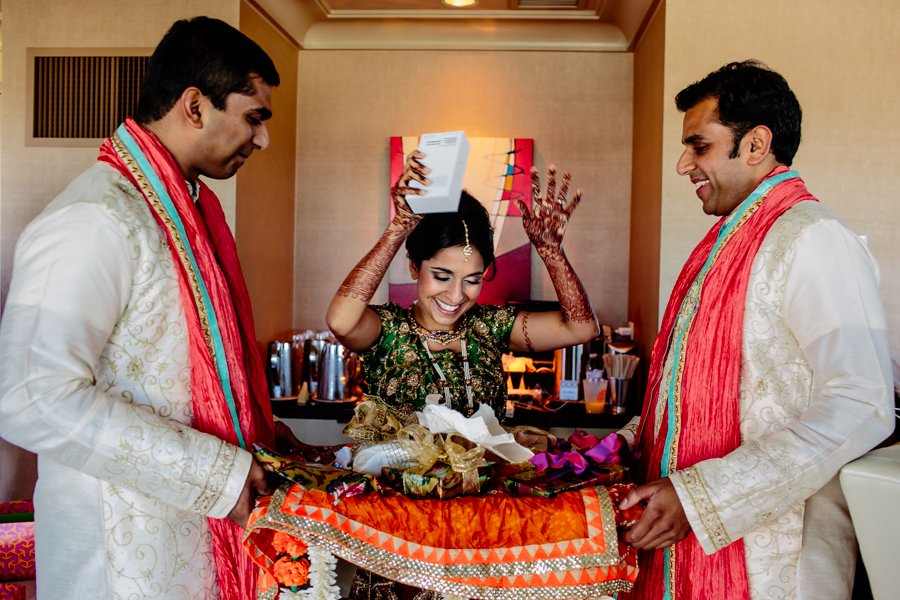 indian bride receiving gift
