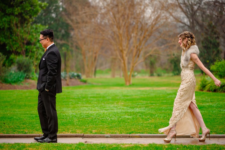 stylish bride and groom at barr mansion