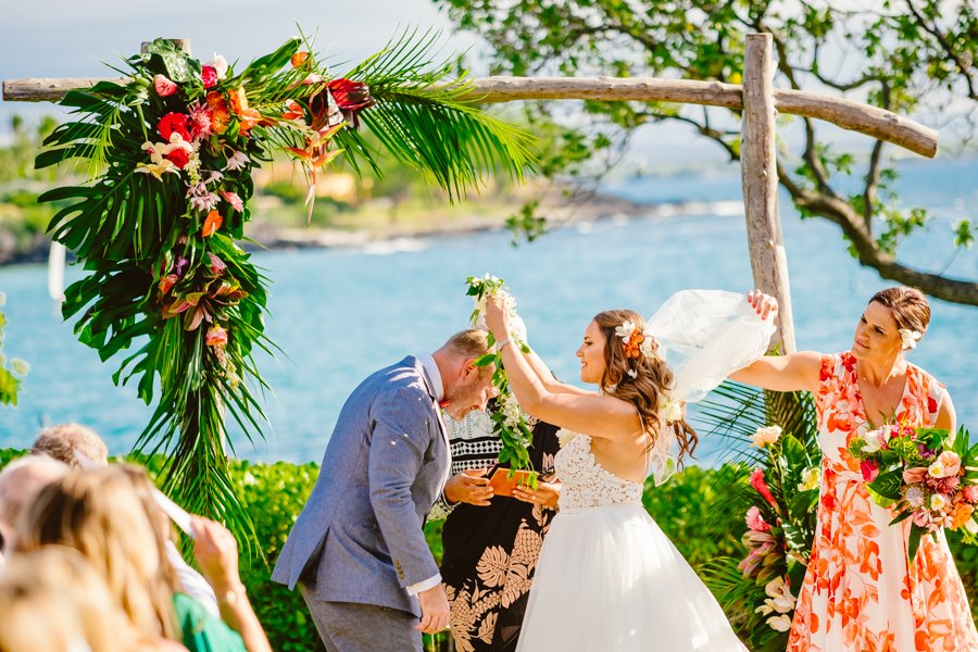 exchanging of flower leis during ceremony