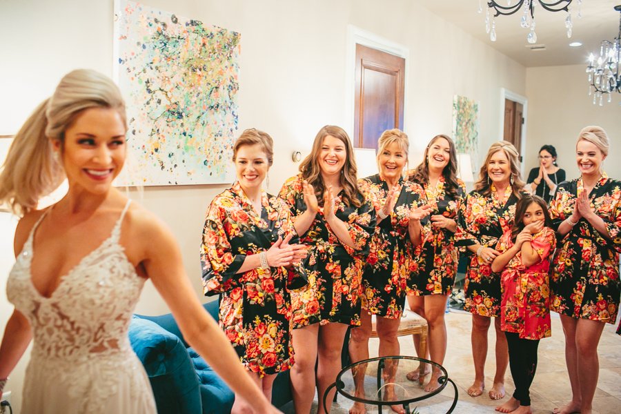 bridesmaids in floral robes