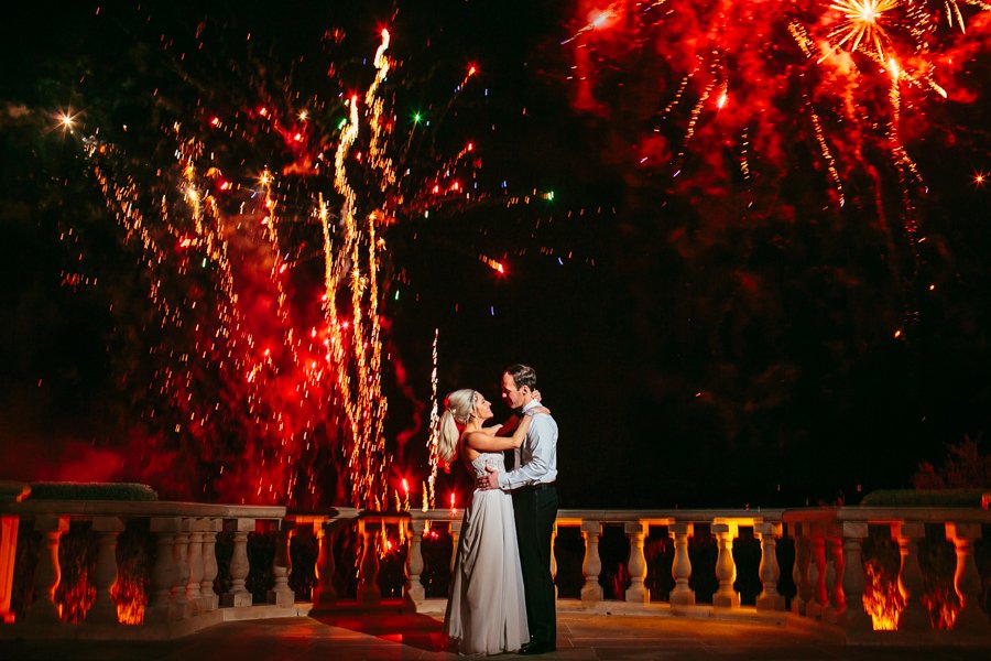 wedding reception with fireworks