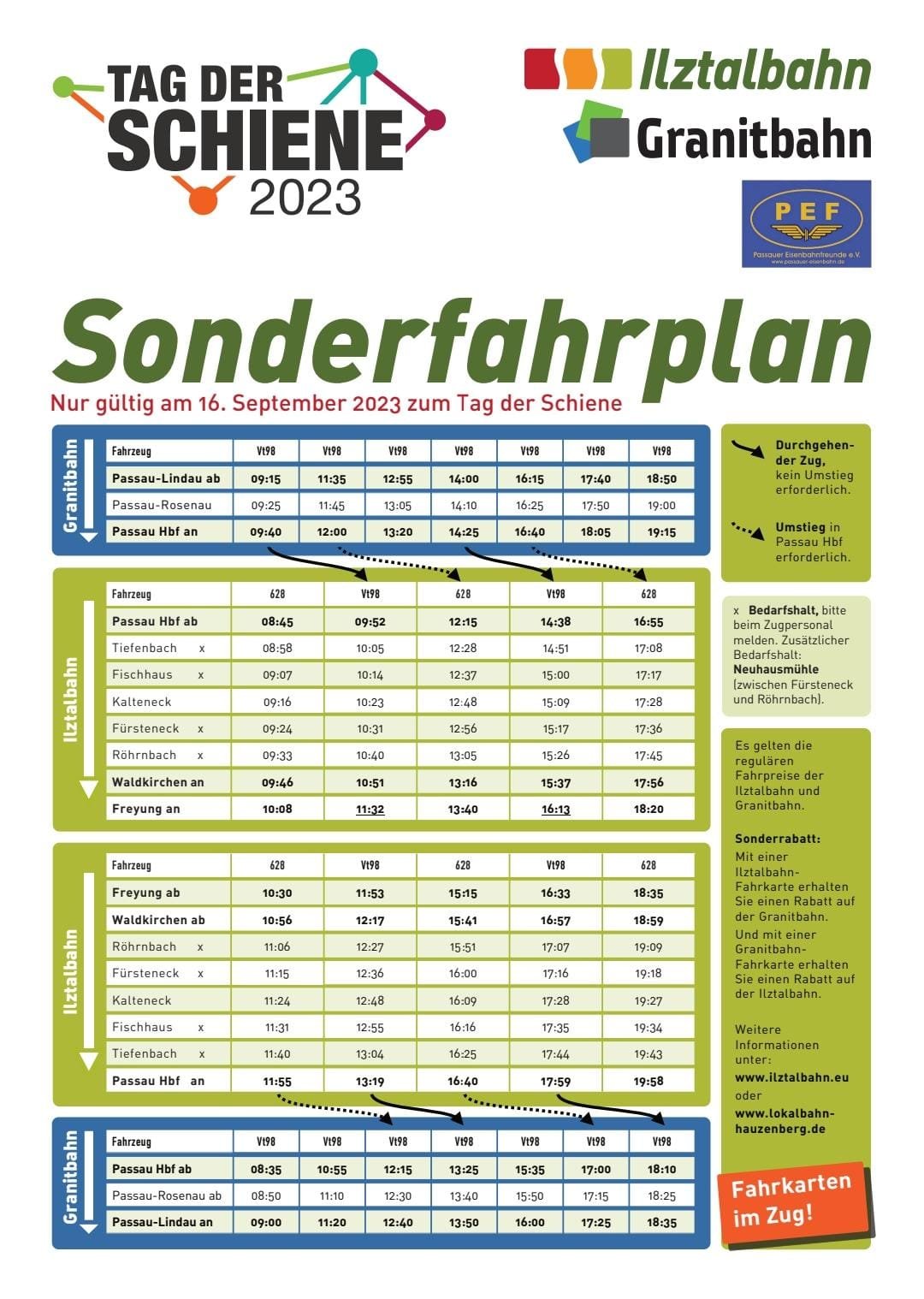 Samstag, 16.09.2023: Tag der Schiene 2023 – nach/von Passau-Lindau mit der Granitbahn - Lokalbahn Hauzenberg