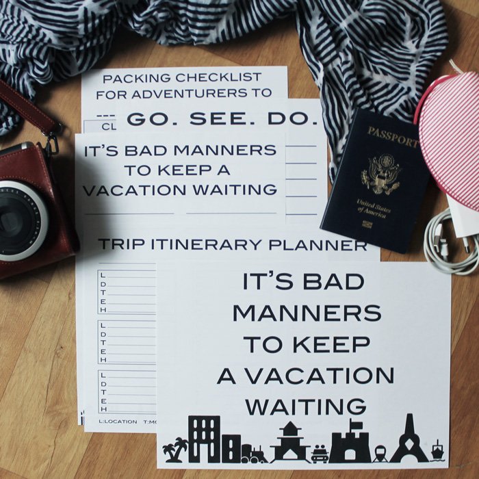 Need help planning, preparing, dreaming and organizing for your next big vacation or trip? Use these printable planners to make a bucketlist, pack your bags, plan your itinerary, create a to do list and frame an art print to keep you excited. The Travel Planner Printable Bundle is available from Lauren Likes Blog. Click through for more ideas and photos of how to use them. 