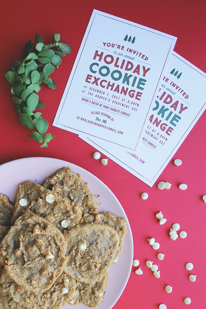 Click through for simple, party winning Peanut Butter + Chocolate Chip Cookie recipes. Plus! Holiday party tips and invitations. 
