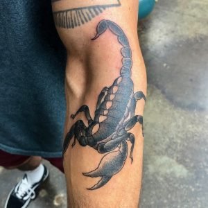 Scorpion flash tattoo by Mikey Vigilante at Paper Crane Studio