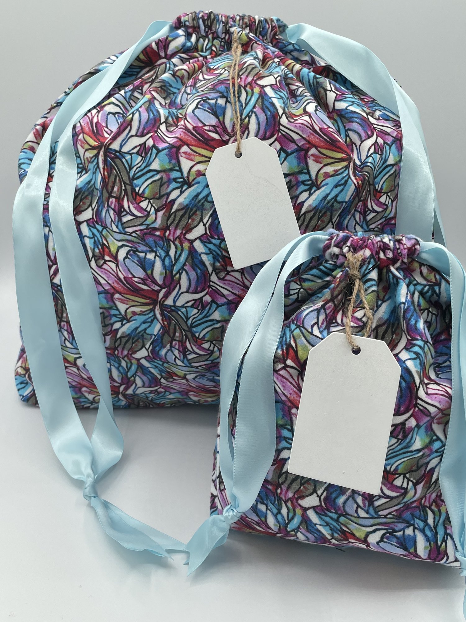 Handmade Floral Picnic Drawstring Bags Reusable Fabric Drawstring