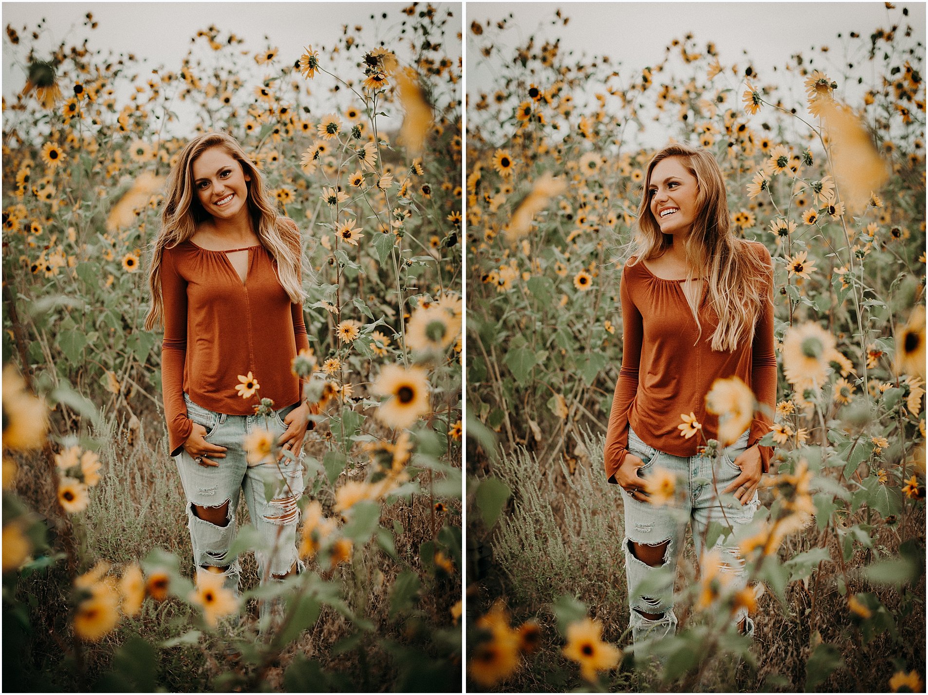 Nebraska Senior Portraits in sunflower field