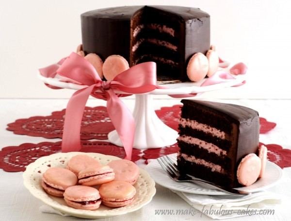 pink macarons and cake