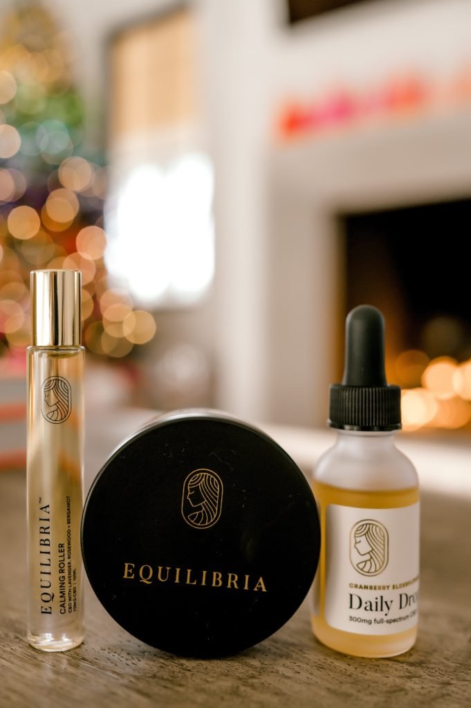Self Care with Equilibria by popular Indianapolis lifestyle blog, Seersucker and Saddles: image of Equilibria calming roller, daly drops, and bath salts. 