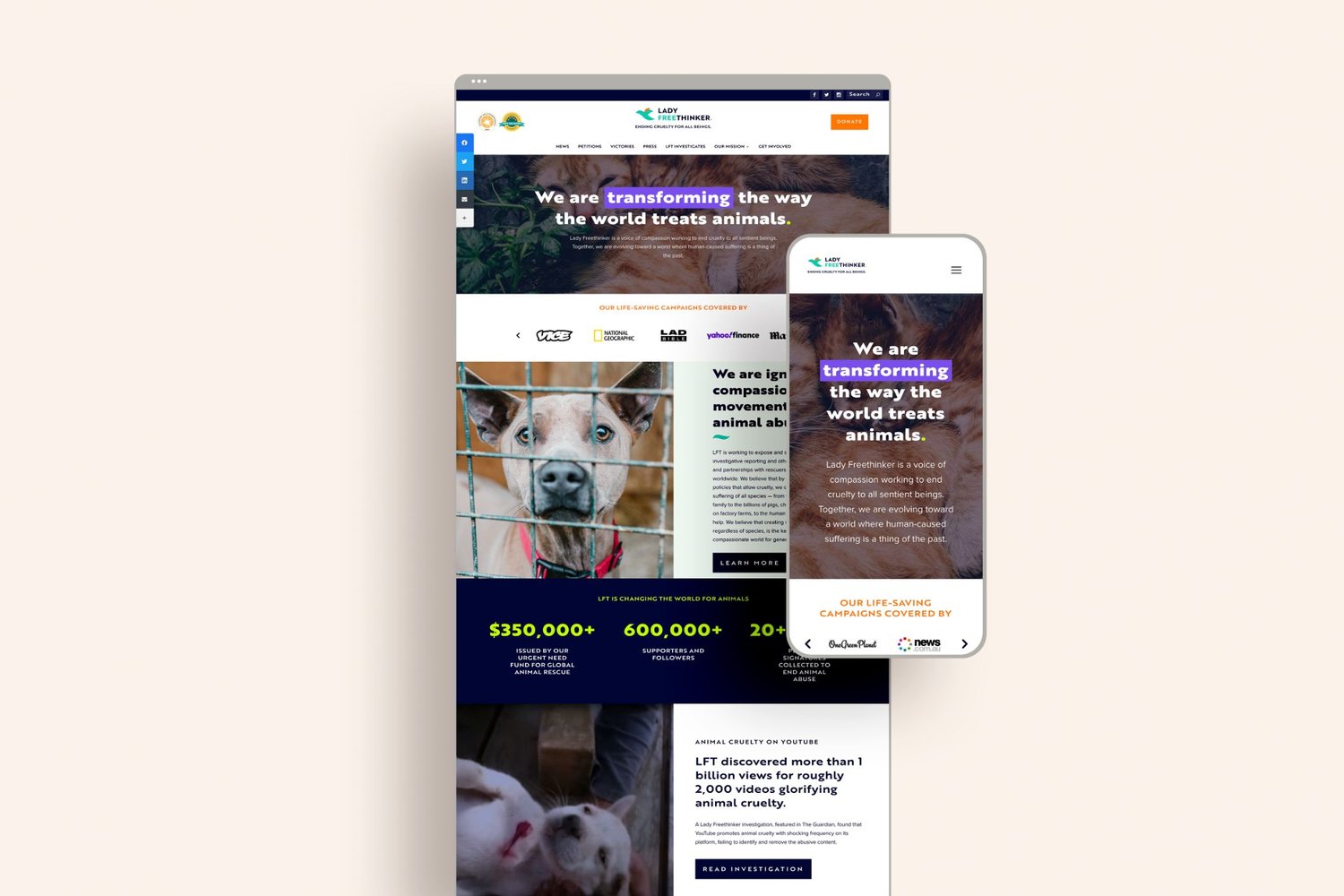 Non-profits designer, Studio 77, builds a website for animal rights  Charity, Lady Freethinker — Studio 77 London | Boutique Website + Branding  Design Company London