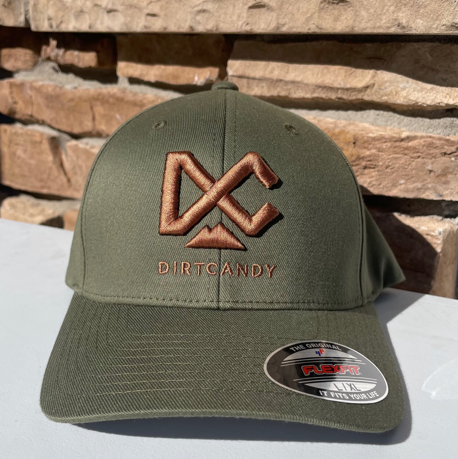 Fitted Olive Fitted APPAREL FlexfitFlexfit Logo Delta — w/ DIRTCANDY Hat, Copper Olive MTB