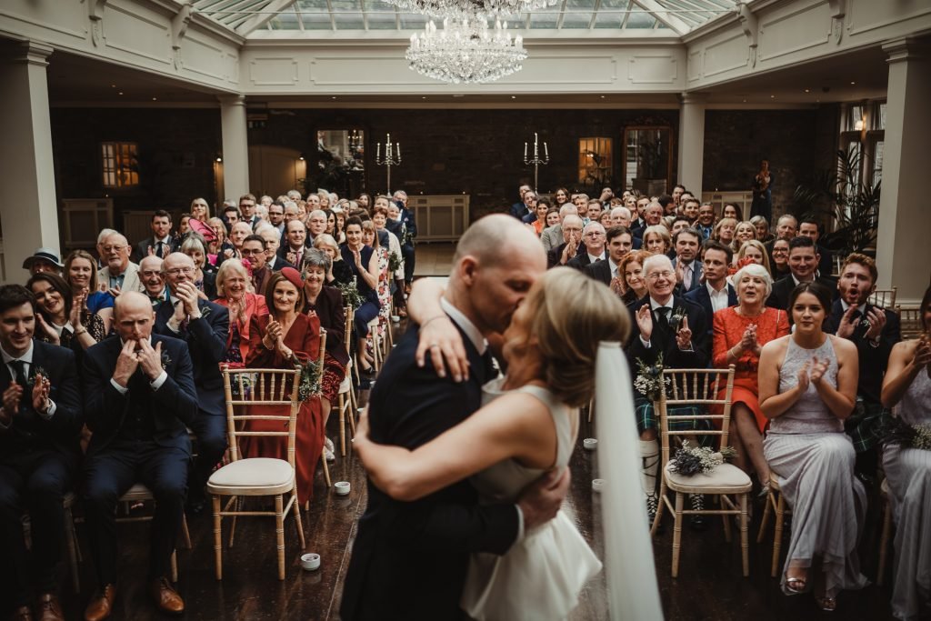 First Kiss at Tankardstown House Wedding