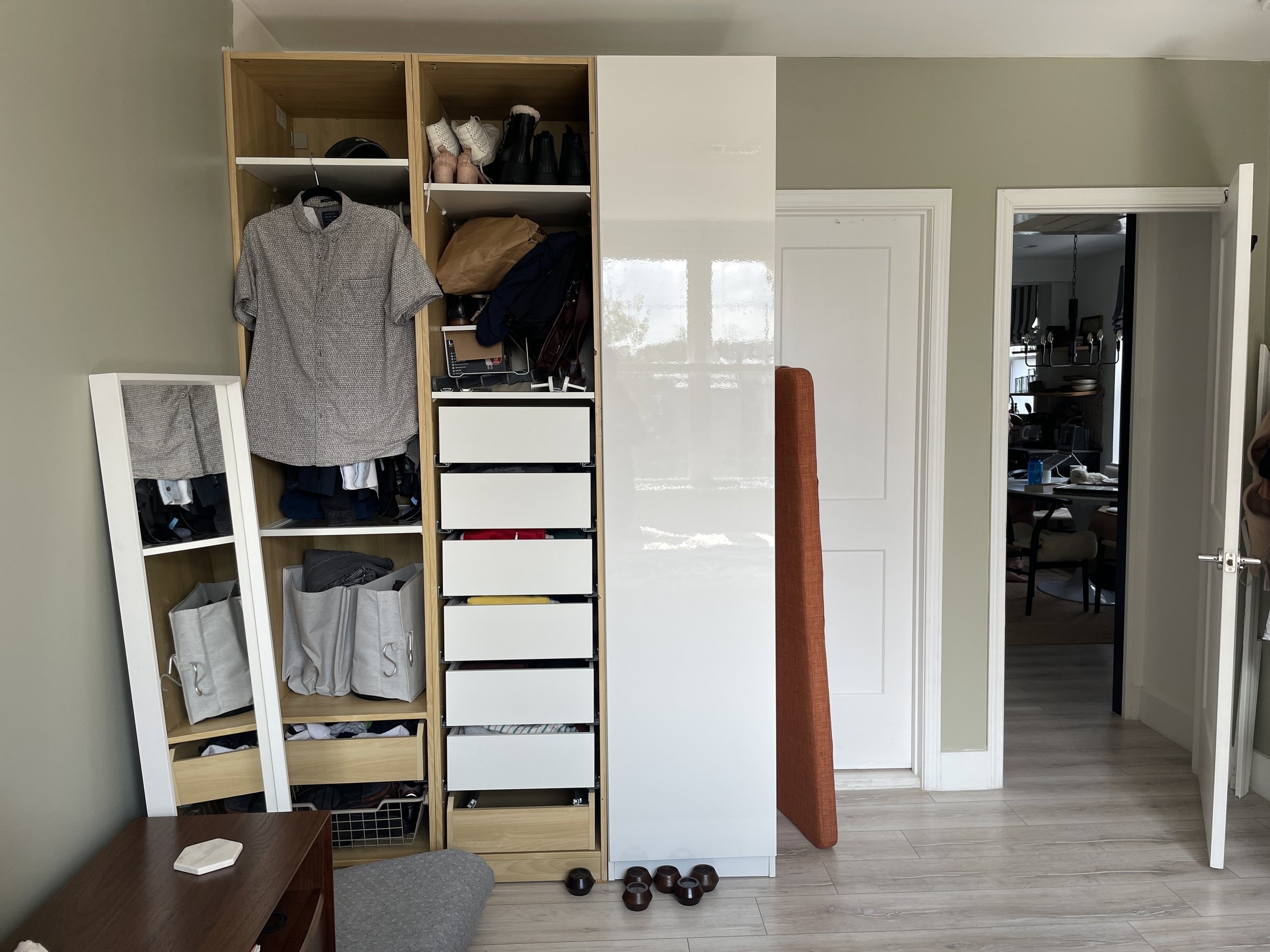 A partially complete closet project in Dominique's bedroom.