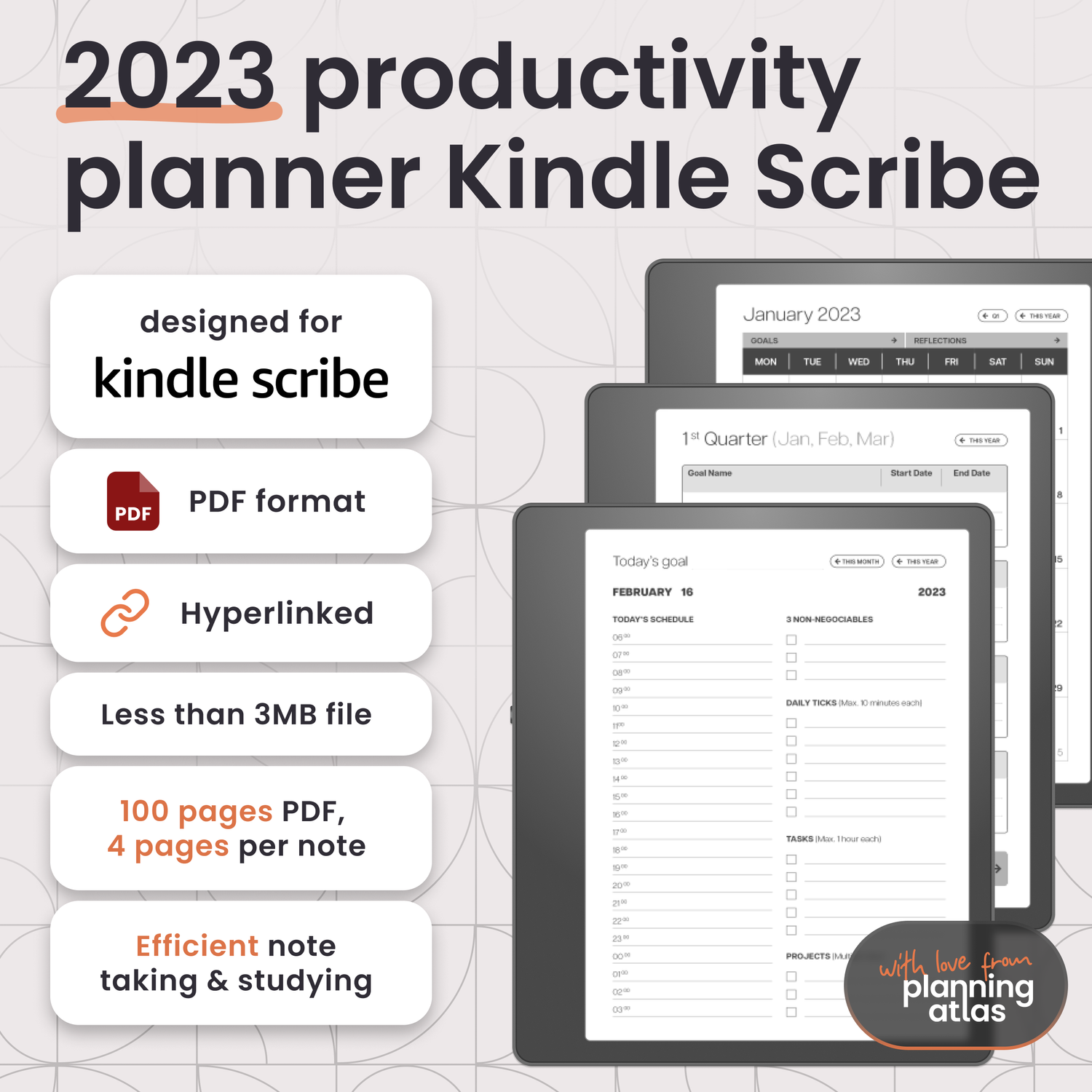 Kindle Scribe 2023 Planner Modern Design Easy Navigation Through  Hyperlinks, Stylish Annual, Daily and Monthly Agenda Calendar, PDF Template  