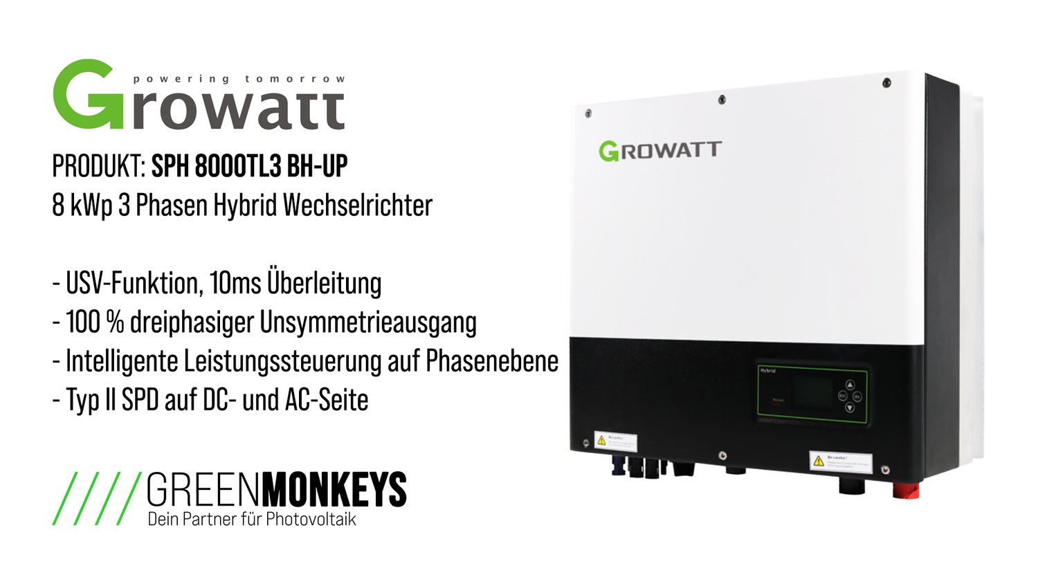 Growatt SPH 8000 TL3 BH-UP Hybrid Wechselrichter 8 kW — Green Monkeys Energy