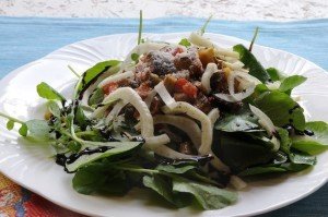 Egg Plant Parmesan Salad with Shaved Fennel and Watercress
