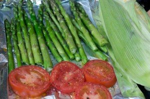 Grilled asparagus and tomatoes