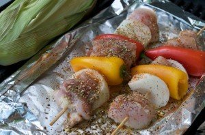 Grilled Fajita Kabobs Skewers MyPlate and Grilled Corn on the Cob