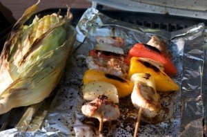 Grilled Chicken Fajita Kabob Skewers and Grilled Corn on the Cob for MyPlate