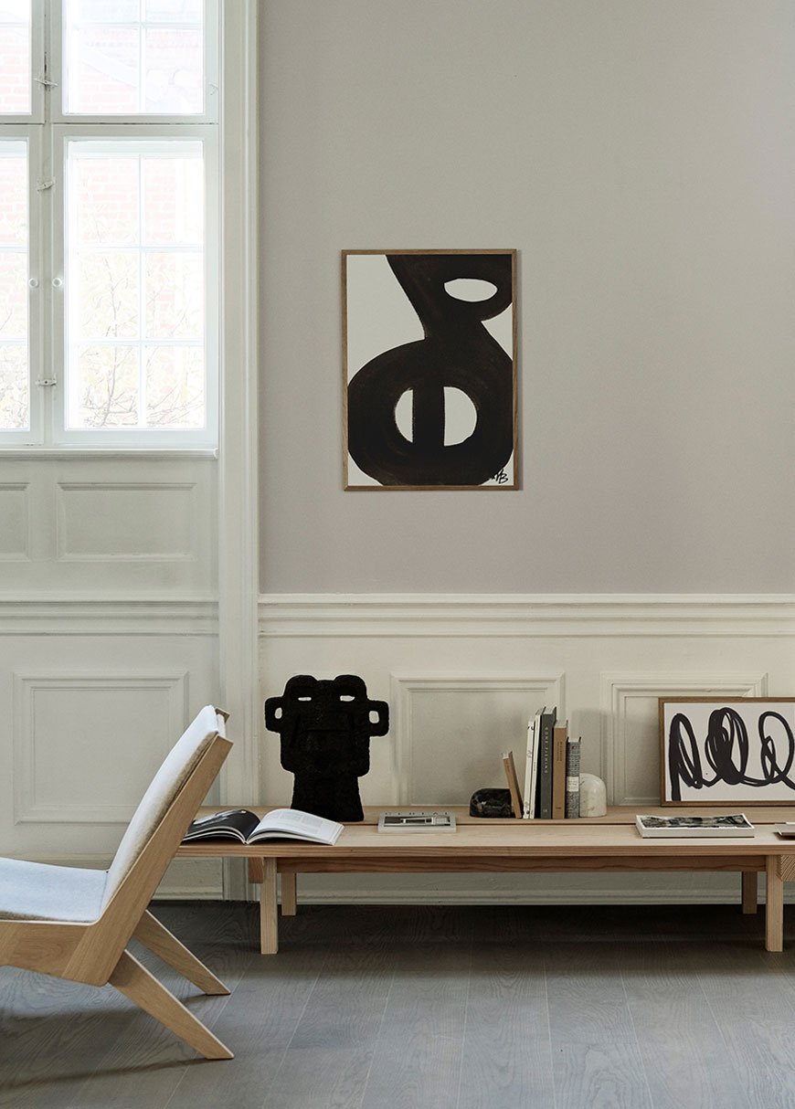 Artfully chosen abstract wall art prints, designed by Marlene Birger and styled in a Copenhagen apartment. 