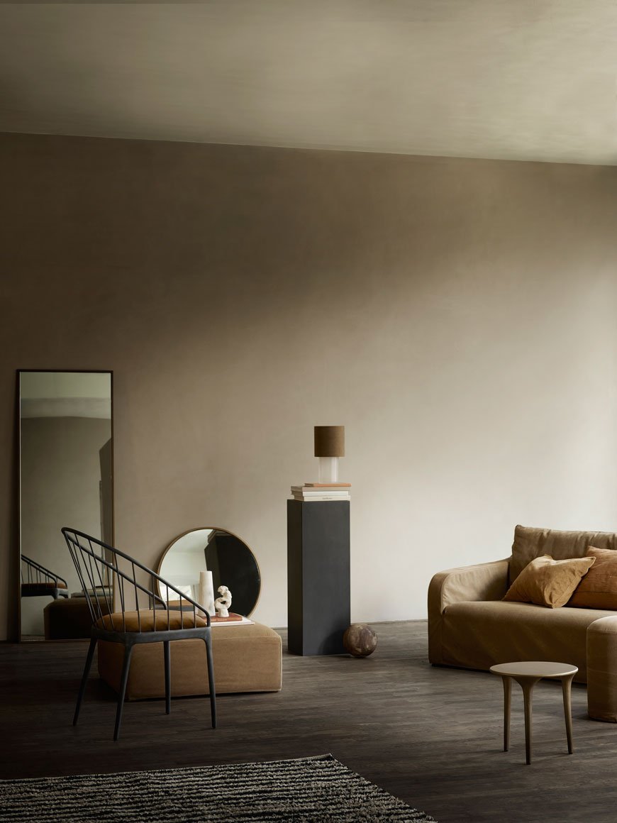 Moody and expressive sandy lime painted walls set the scene for the Tine K Home Autumn-Winter collection. 