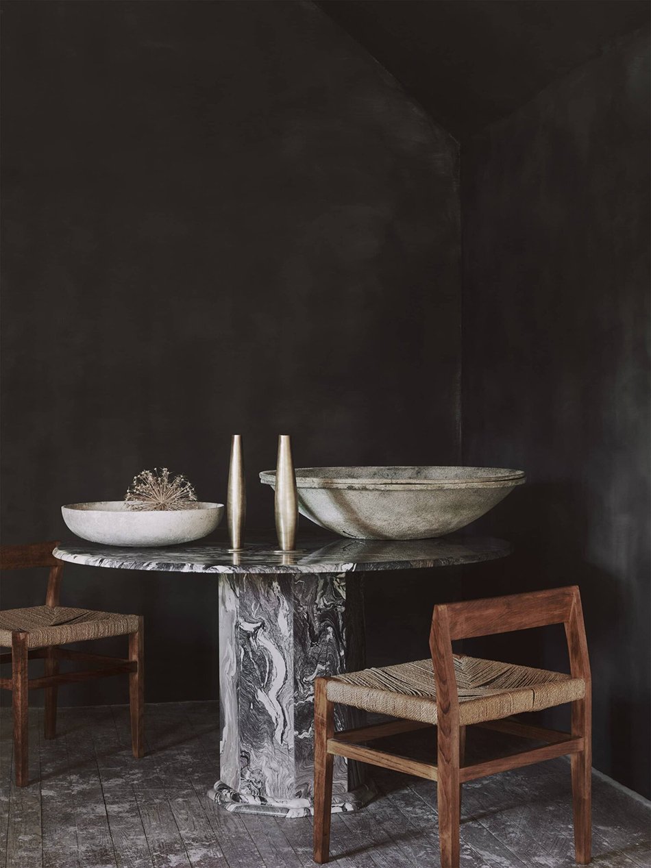 Deep and inky 'Nurture' limewash paint, a collaboration between House of Grey interior design studio and Bauwerk Colour. 