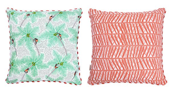 Safomasi KAC14_Coconut Palm Pickers Coral 45x45cm cushion cover