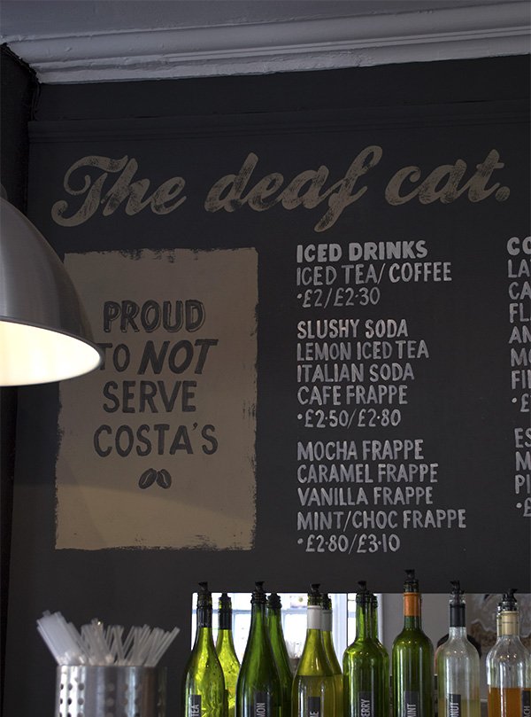 The menu at Deaf Cat Coffee, Rochester