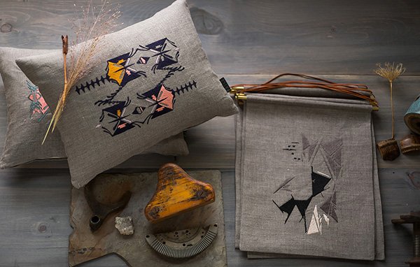 FAYCE textiles embroidered Relic cushion Kim Rosen
