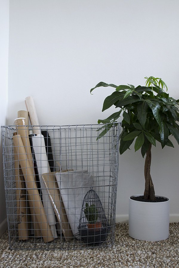 West Elm Wire Basket in my Scandi inspired, minimal workspace