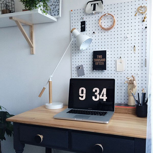 Bright, white, minimal, Scandi style home workspace