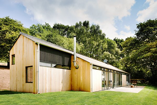 Exterior of The Chickenshed, minimalist holiday home in the Wye Valley, Monmouthshire