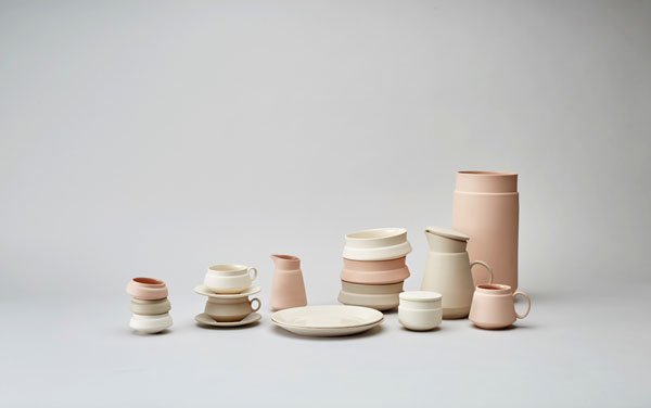 British Made tableware unglazed ceramic collection in neutral tones by designer Hend Krichen