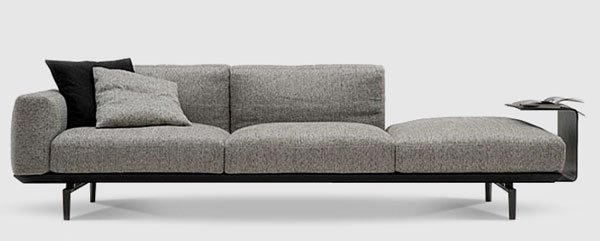 Minimalist, contemporary sofa with chaise designed by Camerich